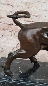Charging Bull Bronze Sculpture on Marble Base Wall Street