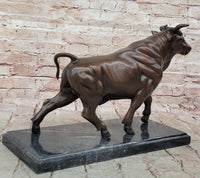 Bull Bronze Metal Sculpture Lost Wax Casting on Black Marble 11" x 18"