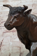 Bull Bronze Metal Sculpture Lost Wax Casting on Black Marble 11" x 18"