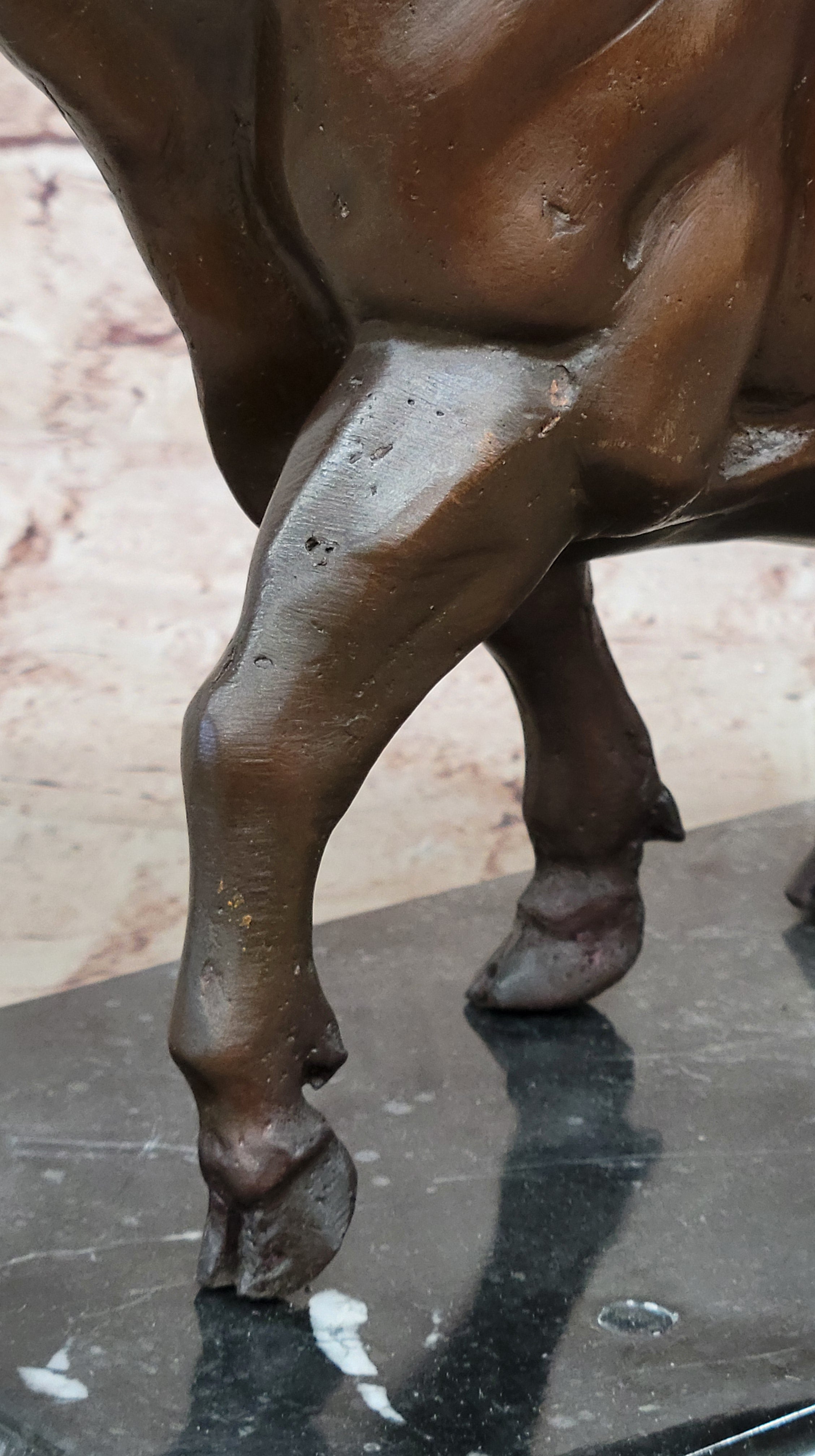 Bull Bronze Metal Sculpture Lost Wax Casting on Black Marble 11" x 18"