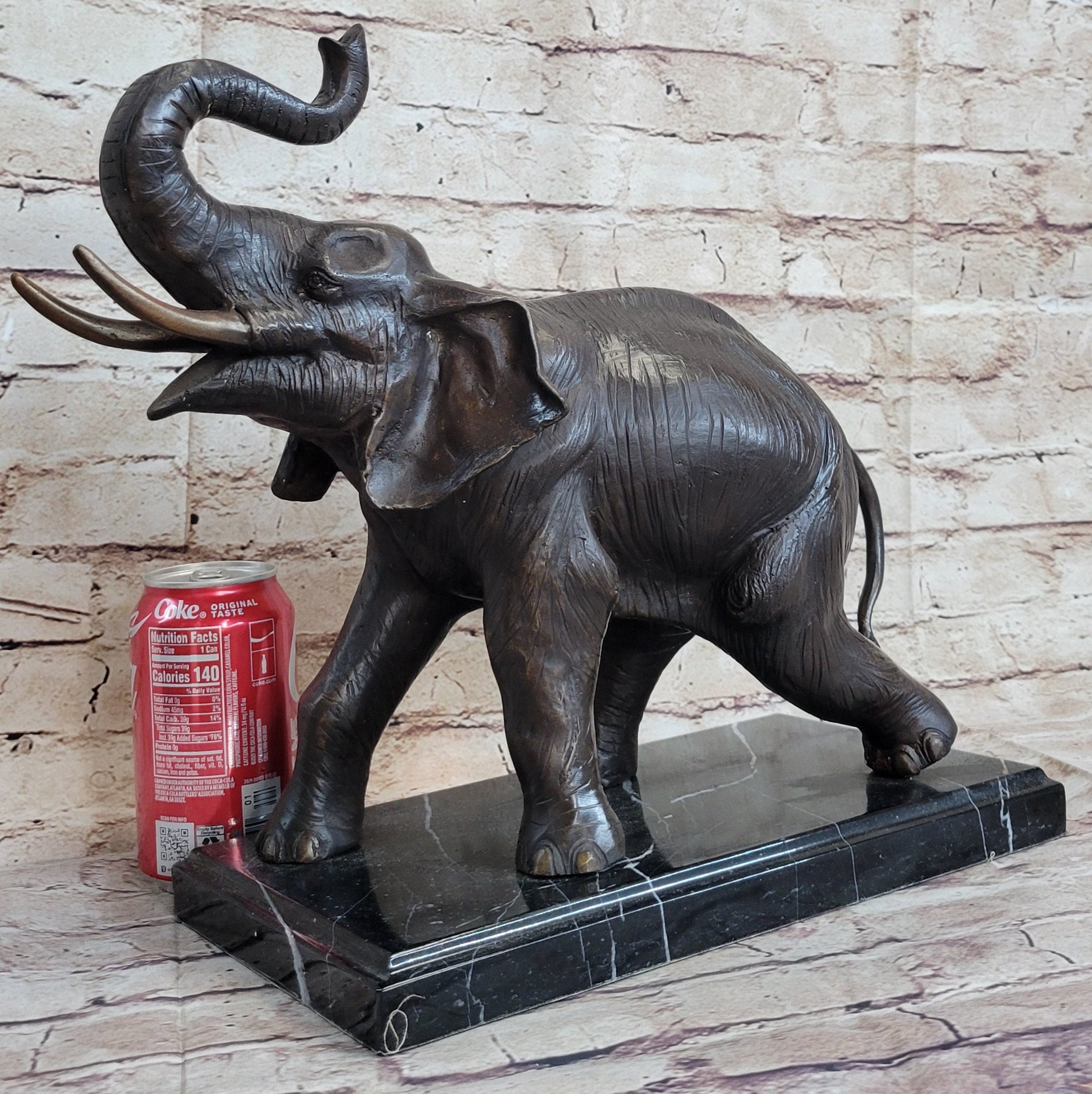 Trumpeting Elephant Lost Wax Bronze Art Deco 13" x 16"