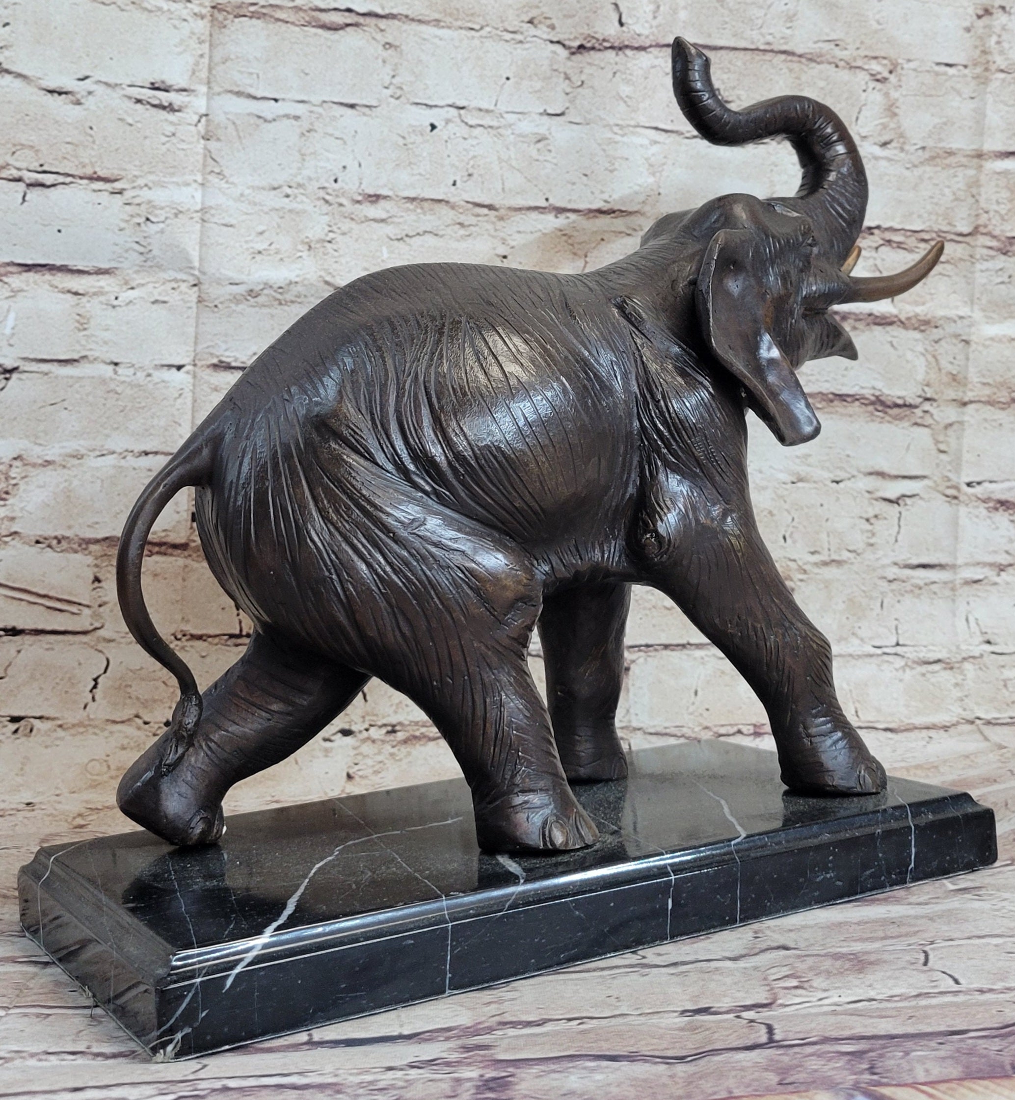 Trumpeting Elephant Lost Wax Bronze Art Deco 13" x 16"