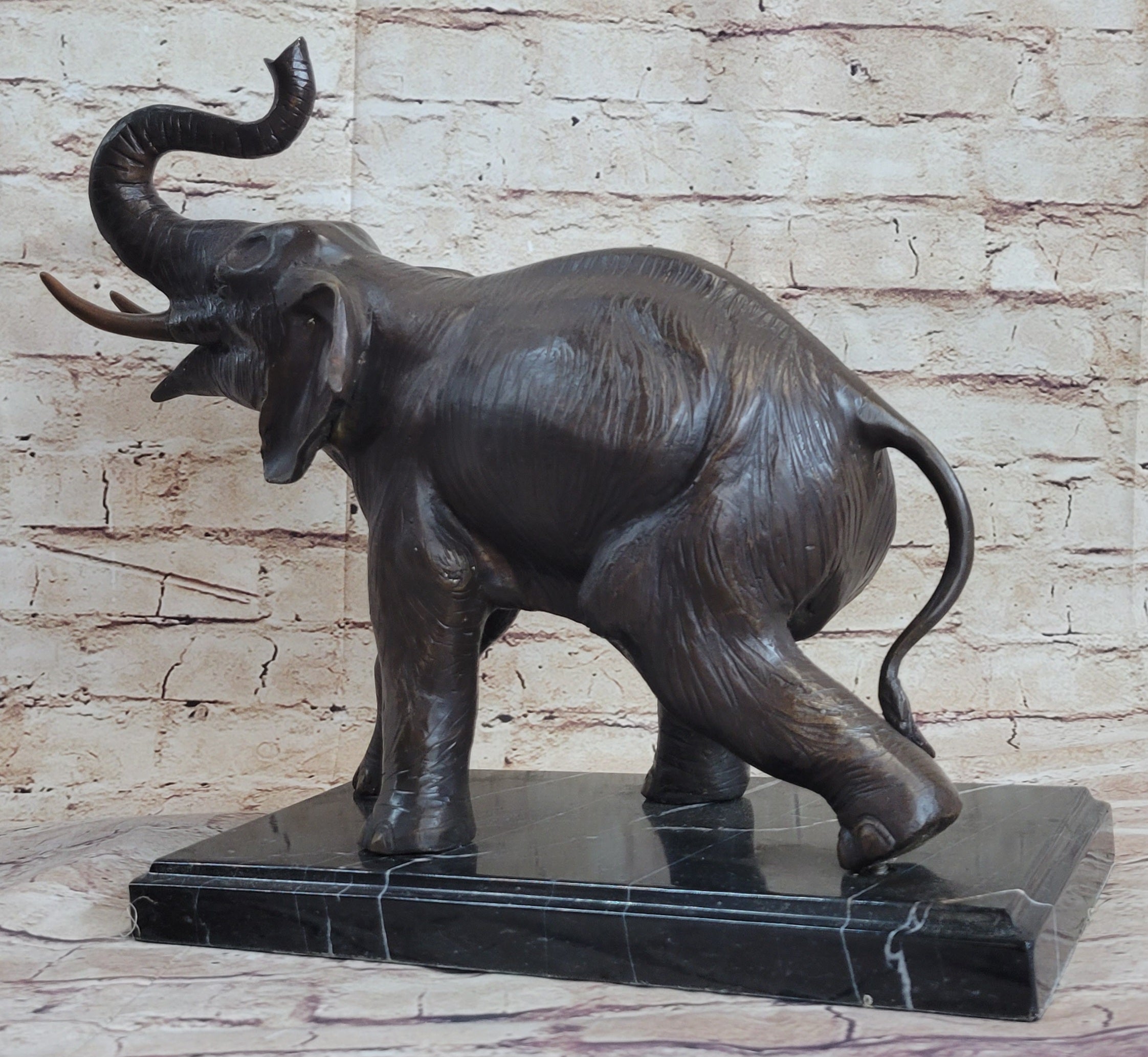 Trumpeting Elephant Lost Wax Bronze Art Deco 13" x 16"