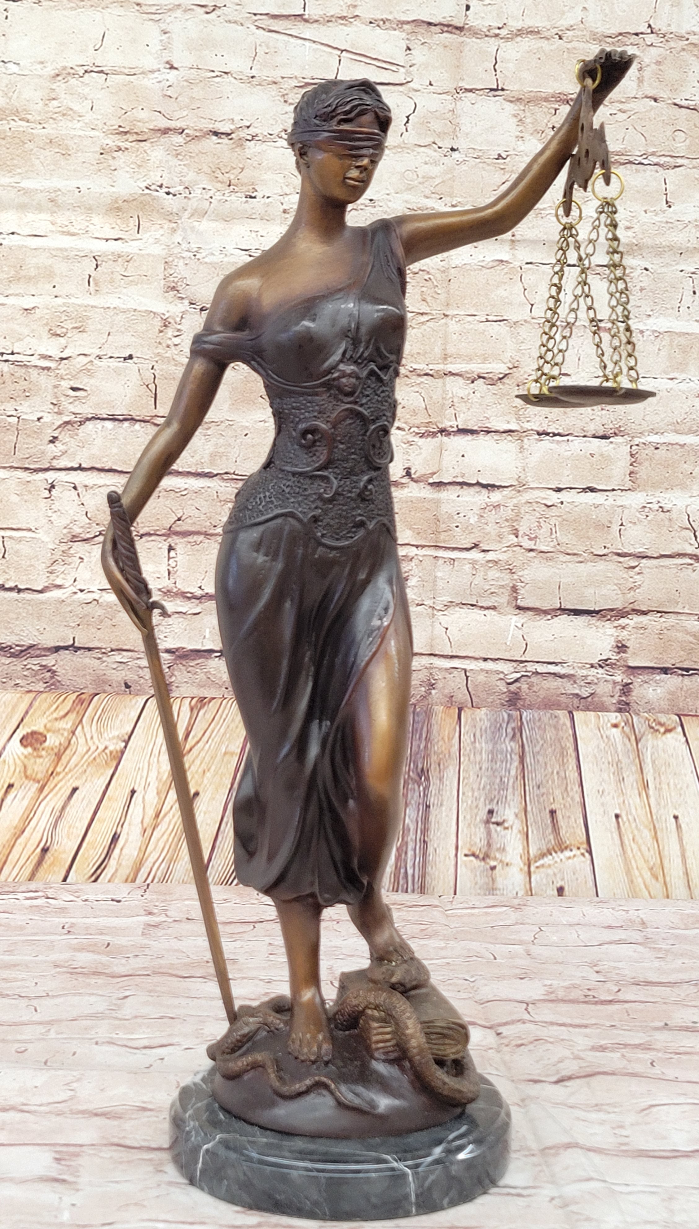 19'' Blind Justice Signed Mayer Bronze Sculpture