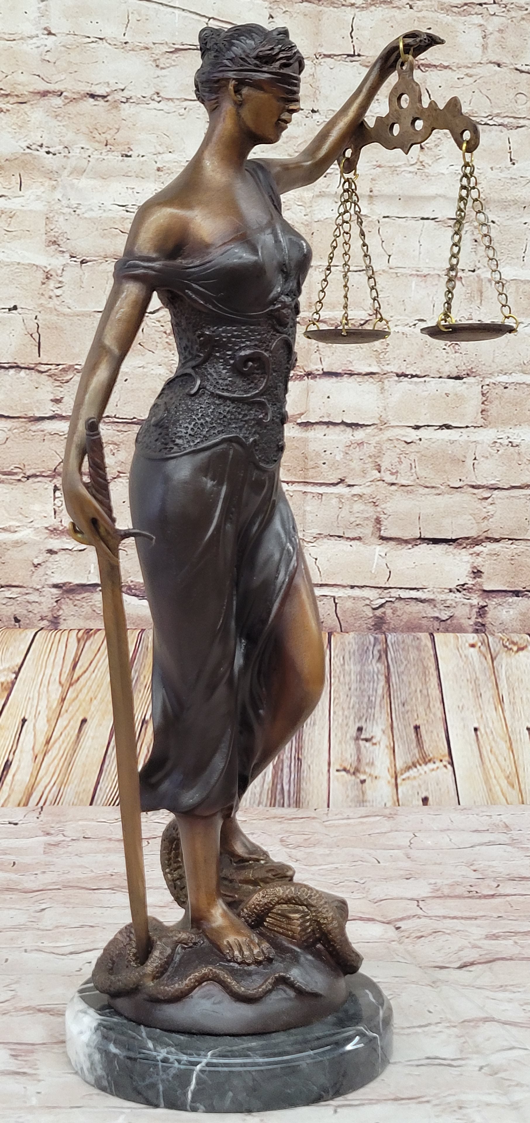 19'' Blind Justice Signed Mayer Bronze Sculpture