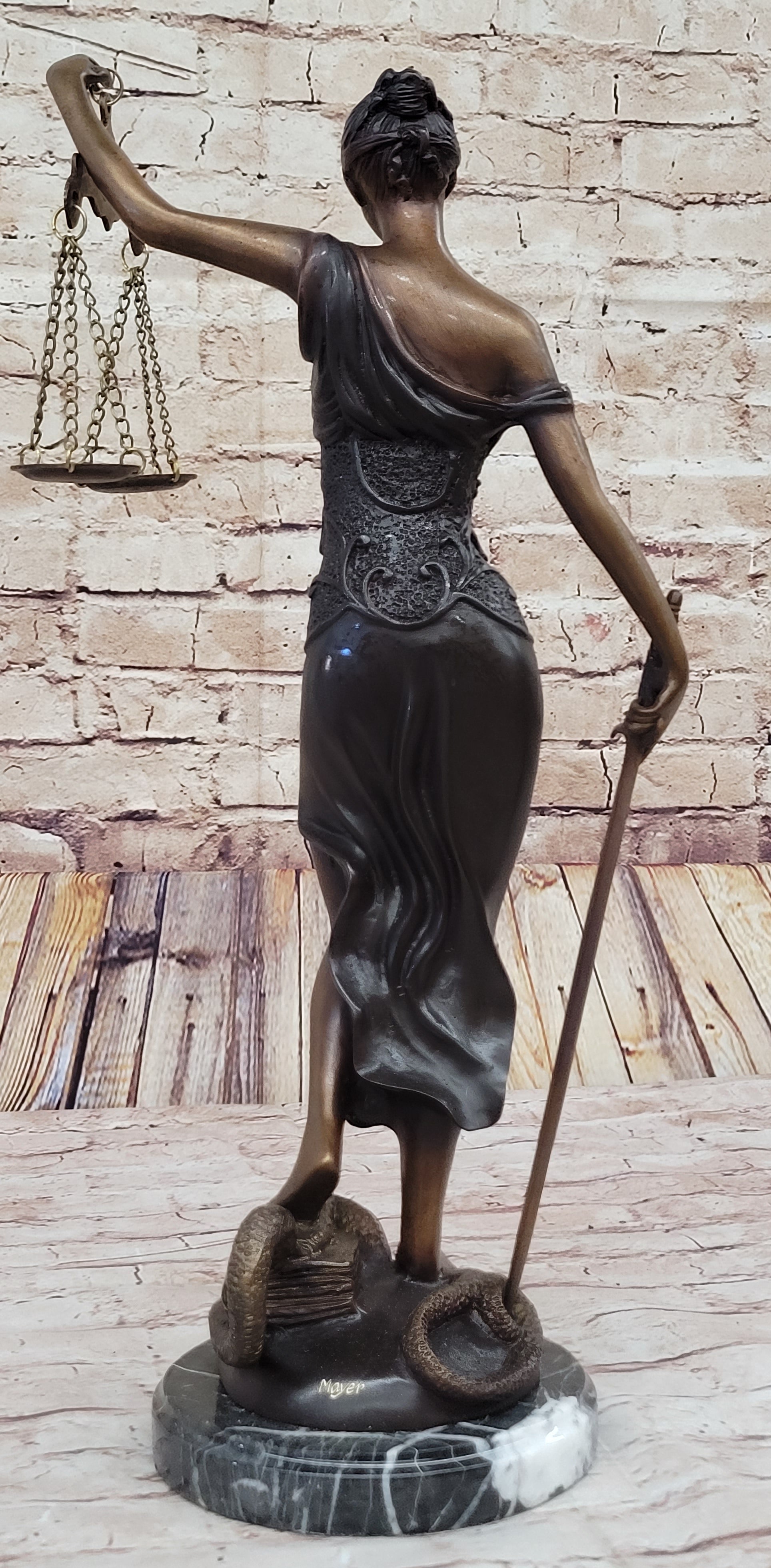 19'' Blind Justice Signed Mayer Bronze Sculpture