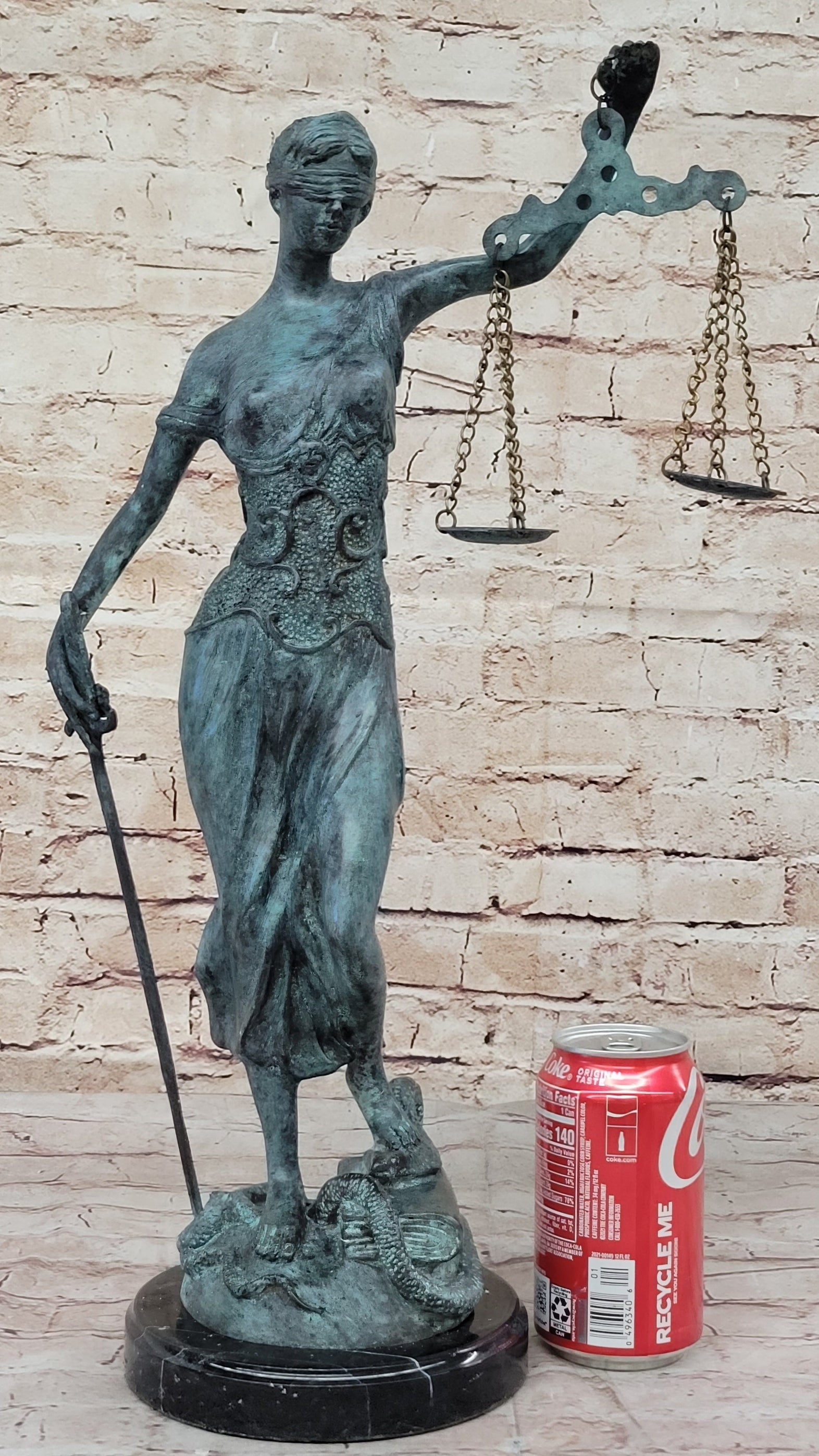 Blind Lady Justice Bronze Sculpture Green Patina 19" x 12"