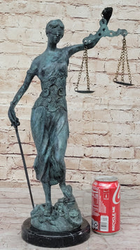 Blind Lady Justice Bronze Sculpture Green Patina 19" x 12"