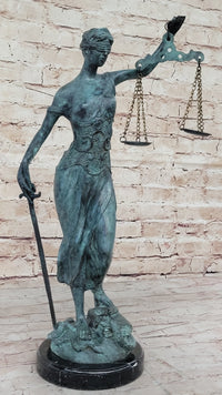 Blind Lady Justice Bronze Sculpture Green Patina 19" x 12"