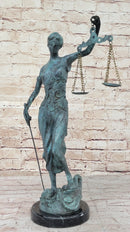 Blind Lady Justice Bronze Sculpture Green Patina 19" x 12"