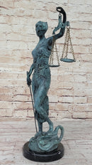 Blind Lady Justice Bronze Sculpture Green Patina 19" x 12"