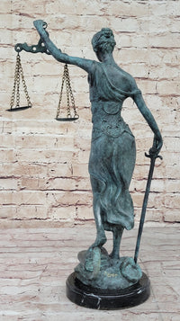 Blind Lady Justice Bronze Sculpture Green Patina 19" x 12"