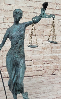 Blind Lady Justice Bronze Sculpture Green Patina 19" x 12"