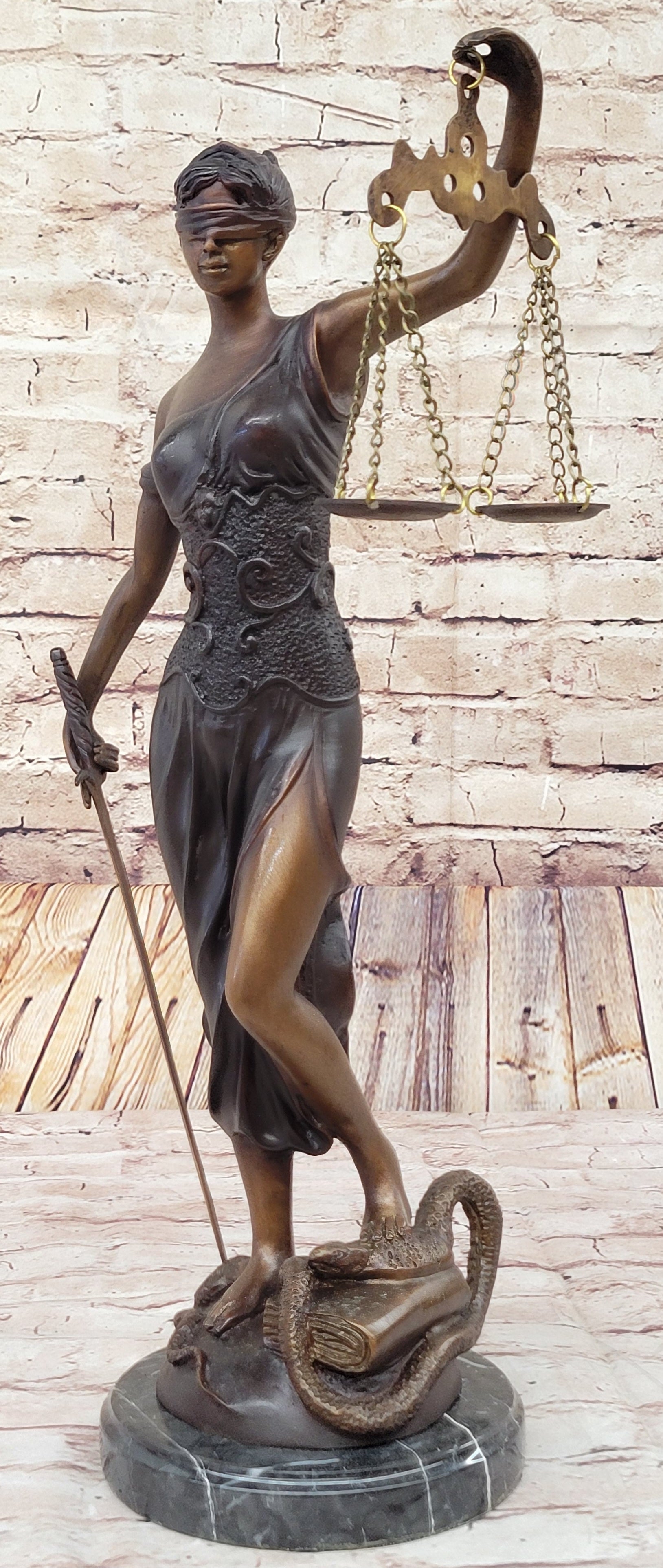 19'' Blind Justice Signed Mayer Bronze Sculpture