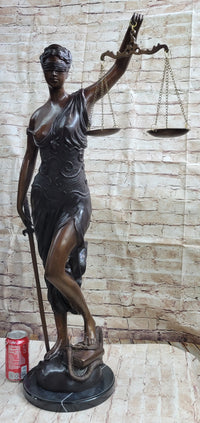 Blind Lady Justice Justica Bronze Metal Sculpture 36" x 24"
