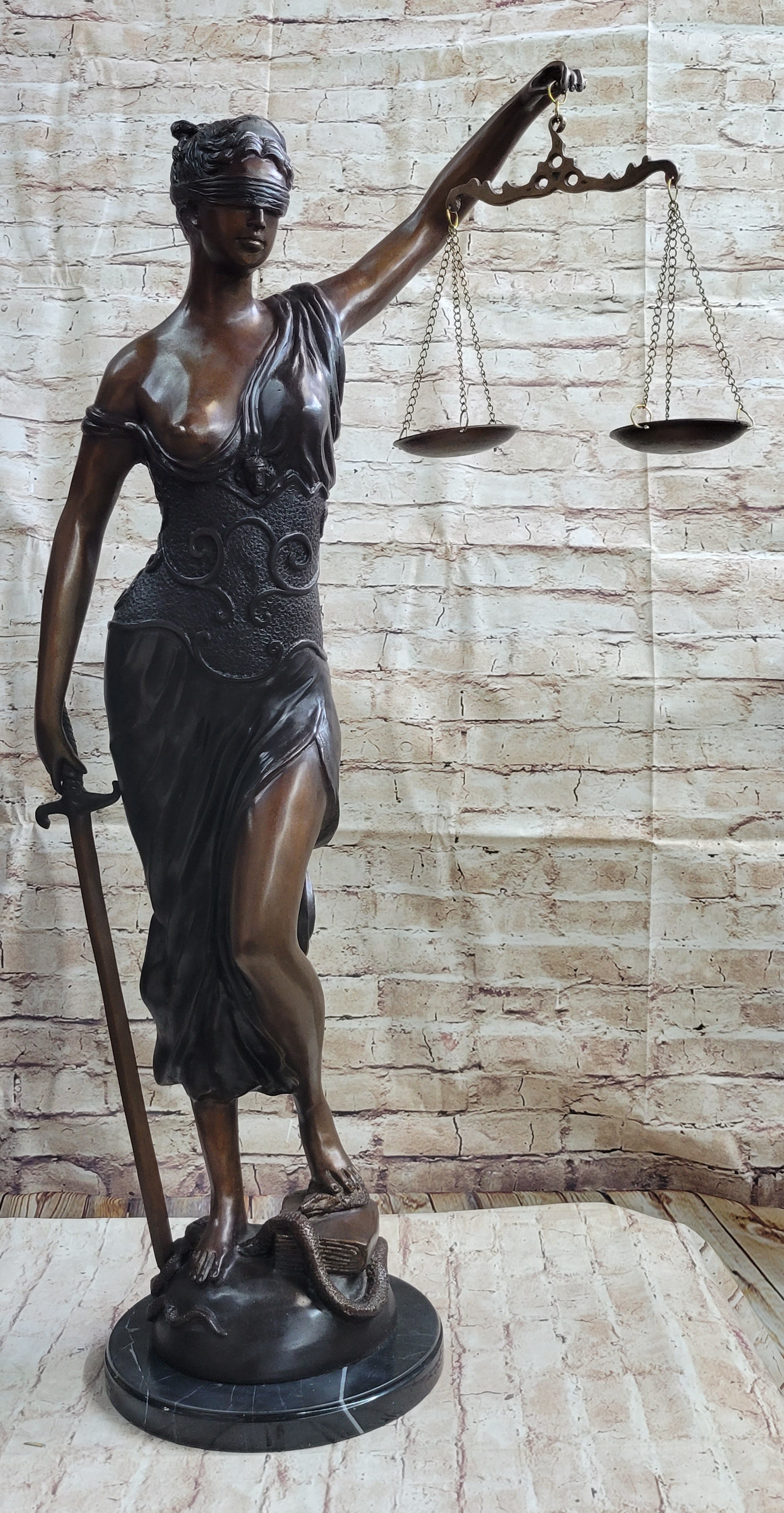 Blind Lady Justice Justica Bronze Metal Sculpture 36" x 24"