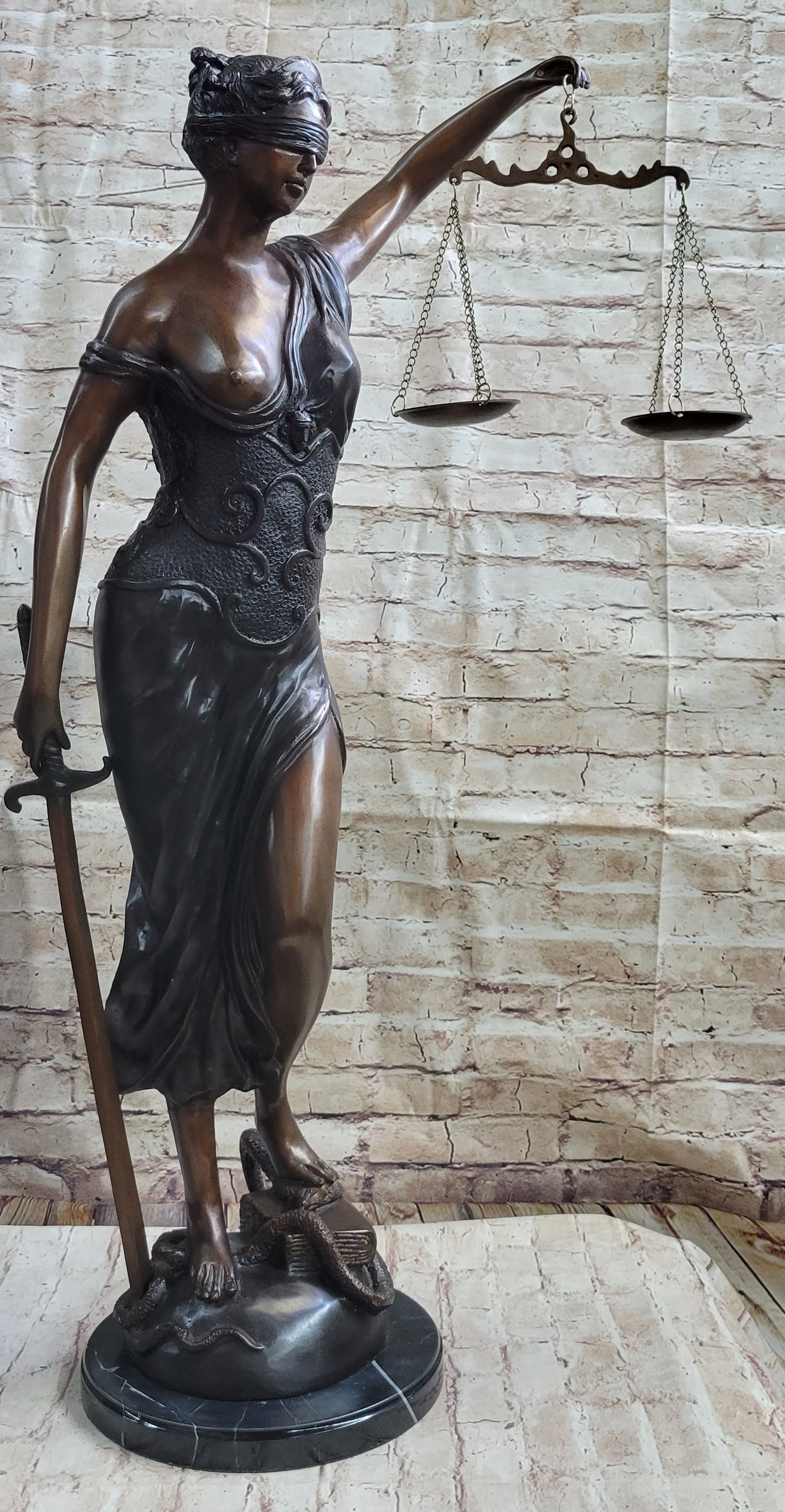 Blind Lady Justice Justica Bronze Metal Sculpture 36" x 24"