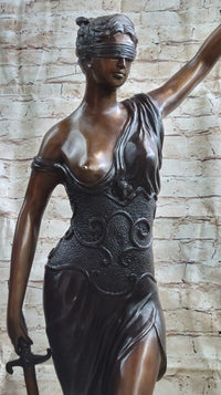 Blind Lady Justice Justica Bronze Metal Sculpture 36" x 24"