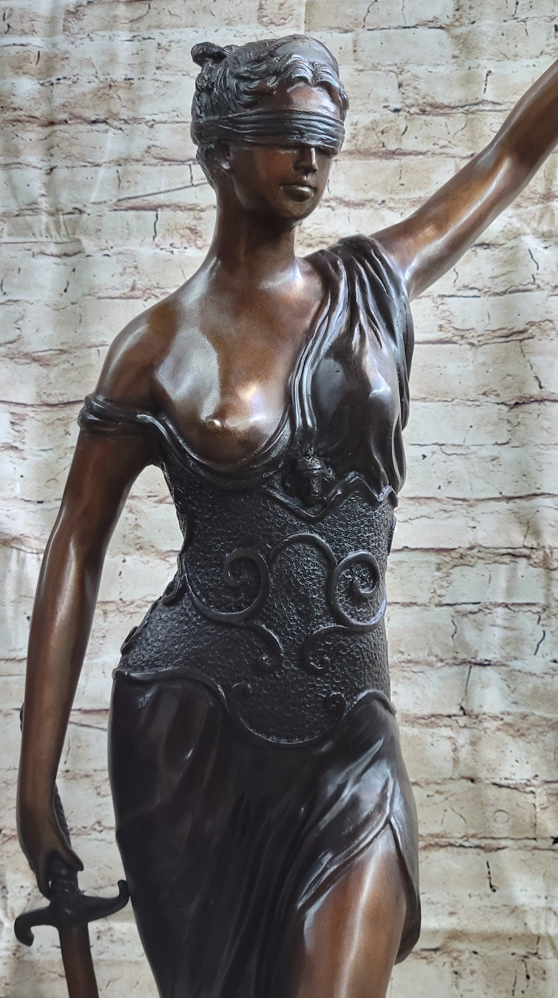 Blind Lady Justice Justica Bronze Metal Sculpture 36" x 24"