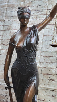 Blind Lady Justice Justica Bronze Metal Sculpture 36" x 24"