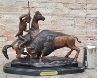 BUFFALO HUNT by Frederic Remington Native American Western Bronze Statue Sculpture 13" x 17"