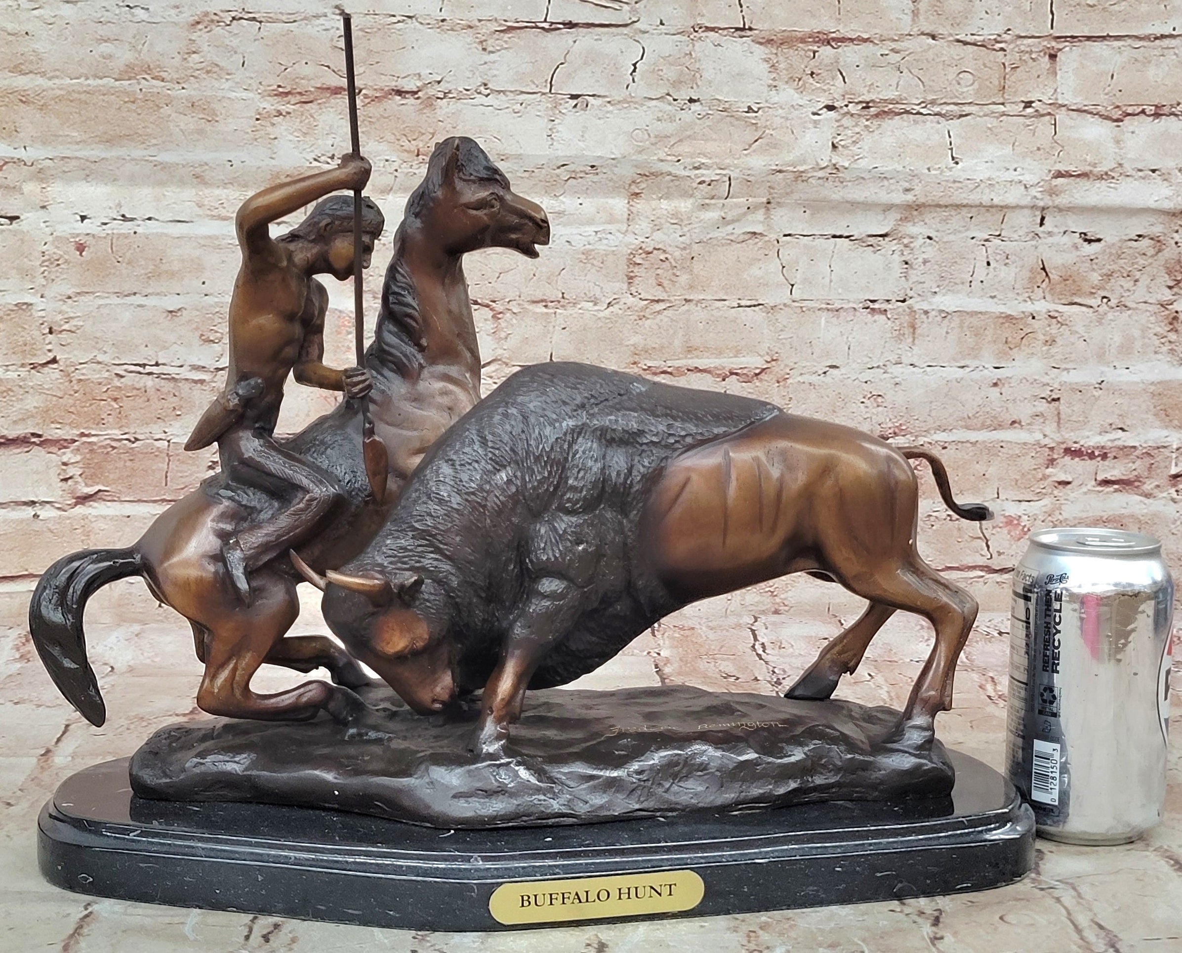 BUFFALO HUNT by Frederic Remington Native American Western Bronze Statue Sculpture 13" x 17"