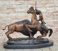 BUFFALO HUNT by Frederic Remington Native American Western Bronze Statue Sculpture 13" x 17"