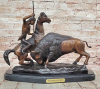 BUFFALO HUNT by Frederic Remington Native American Western Bronze Statue Sculpture 13" x 17"