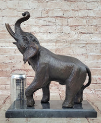 Trumpeting Happy Elephant Bronze Sculpture Marble Base 16" x 10"