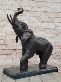 Trumpeting Happy Elephant Bronze Sculpture Marble Base 16" x 10"