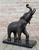 Trumpeting Happy Elephant Bronze Sculpture Marble Base 16" x 10"
