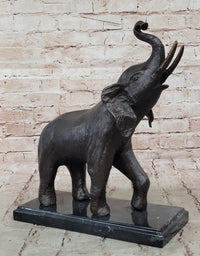 Trumpeting Happy Elephant Bronze Sculpture Marble Base 16" x 10"
