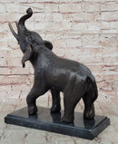 Trumpeting Happy Elephant Bronze Sculpture Marble Base 16" x 10"