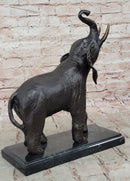 Trumpeting Happy Elephant Bronze Sculpture Marble Base 16" x 10"