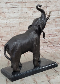 Trumpeting Happy Elephant Bronze Sculpture Marble Base 16" x 10"