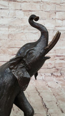Trumpeting Happy Elephant Bronze Sculpture Marble Base 16" x 10"