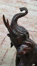 Trumpeting Happy Elephant Bronze Sculpture Marble Base 16" x 10"