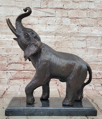Trumpeting Happy Elephant Bronze Sculpture Marble Base 16" x 10"