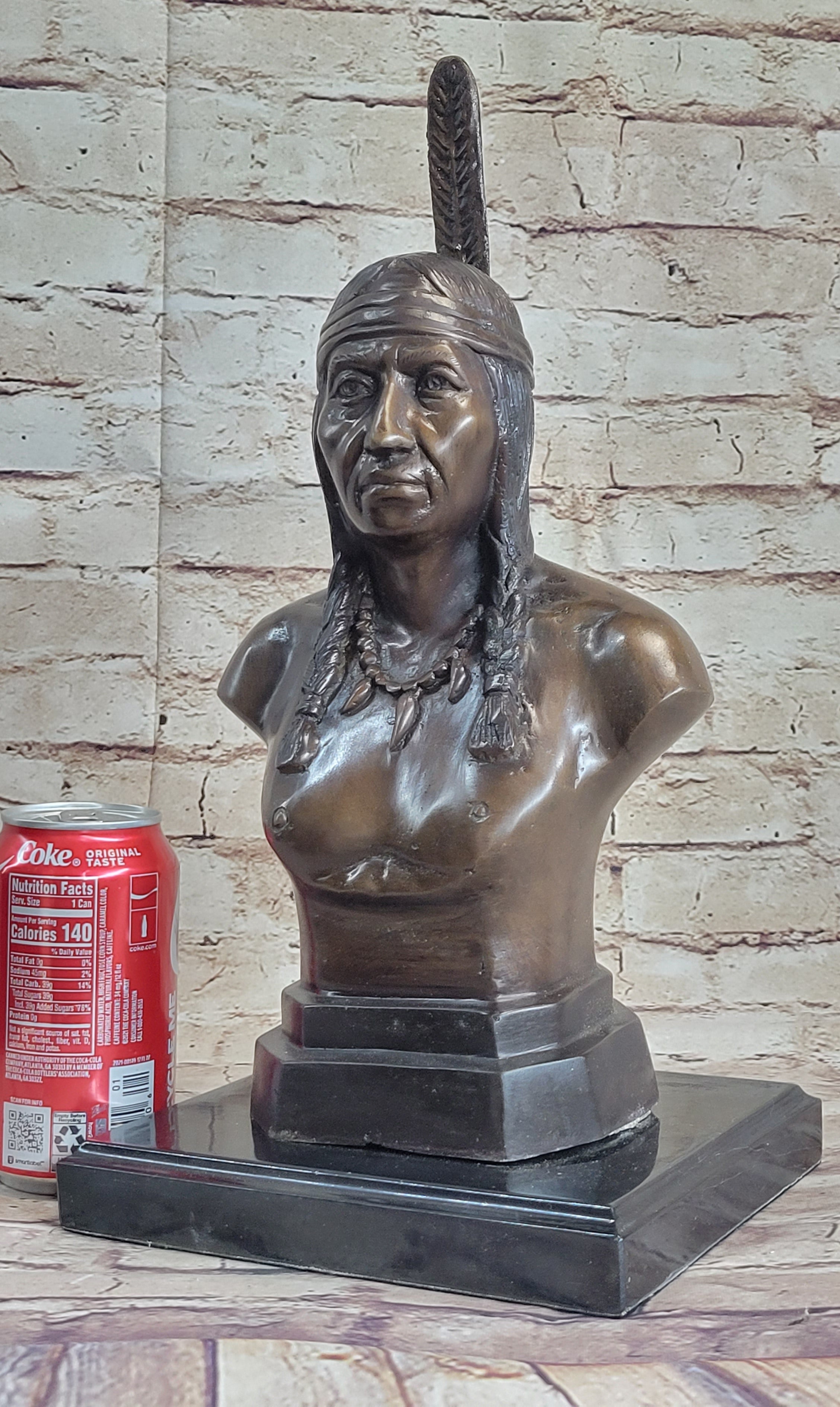 Bronze Bust Native American Indian w/ Braided Hair 12" x 7"