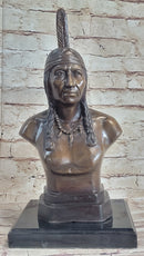 Bronze Bust Native American Indian w/ Braided Hair 12" x 7"