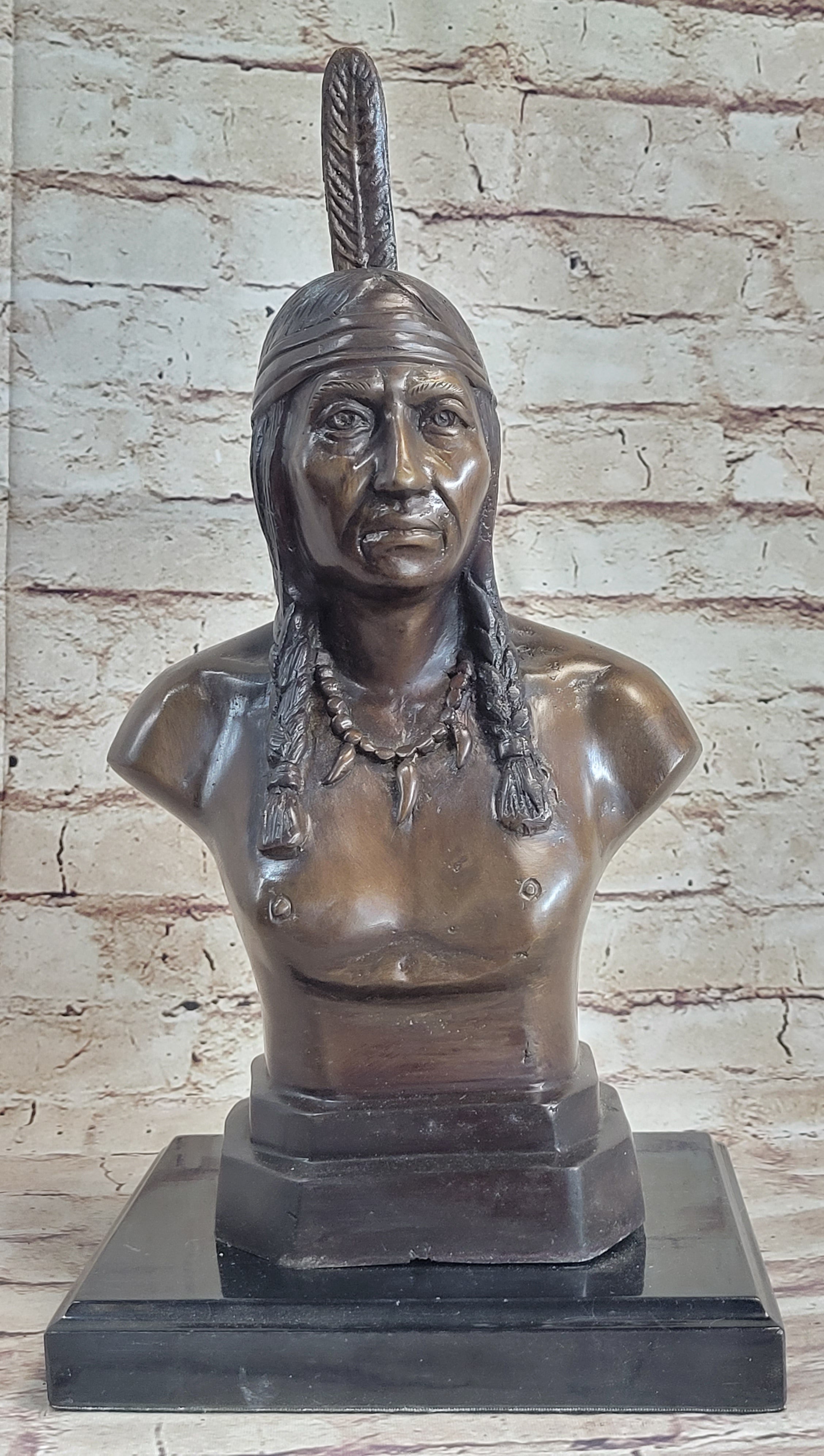 Bronze Bust Native American Indian w/ Braided Hair 12" x 7"
