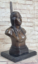 Bronze Bust Native American Indian w/ Braided Hair 12" x 7"