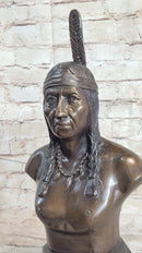 Bronze Bust Native American Indian w/ Braided Hair 12" x 7"
