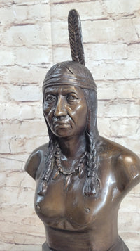 Bronze Bust Native American Indian w/ Braided Hair 12" x 7"
