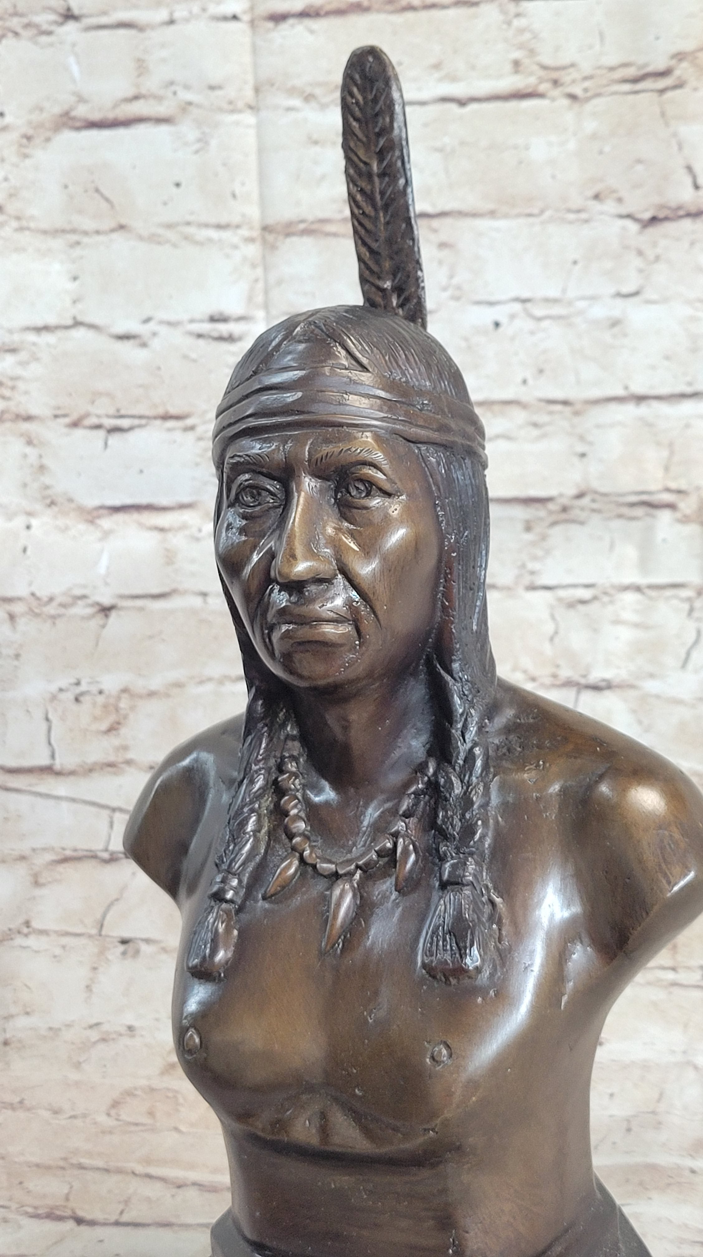 Bronze Bust Native American Indian w/ Braided Hair 12" x 7"
