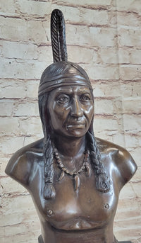 Bronze Bust Native American Indian w/ Braided Hair 12" x 7"