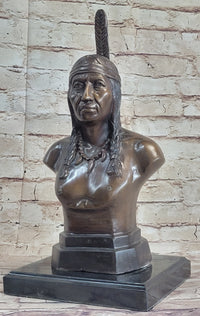 Bronze Bust Native American Indian w/ Braided Hair 12" x 7"