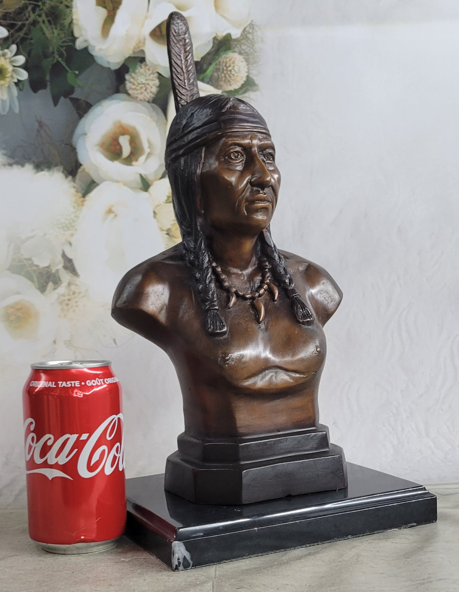 Native American Indian Man Bronze Bust 14" x 7"