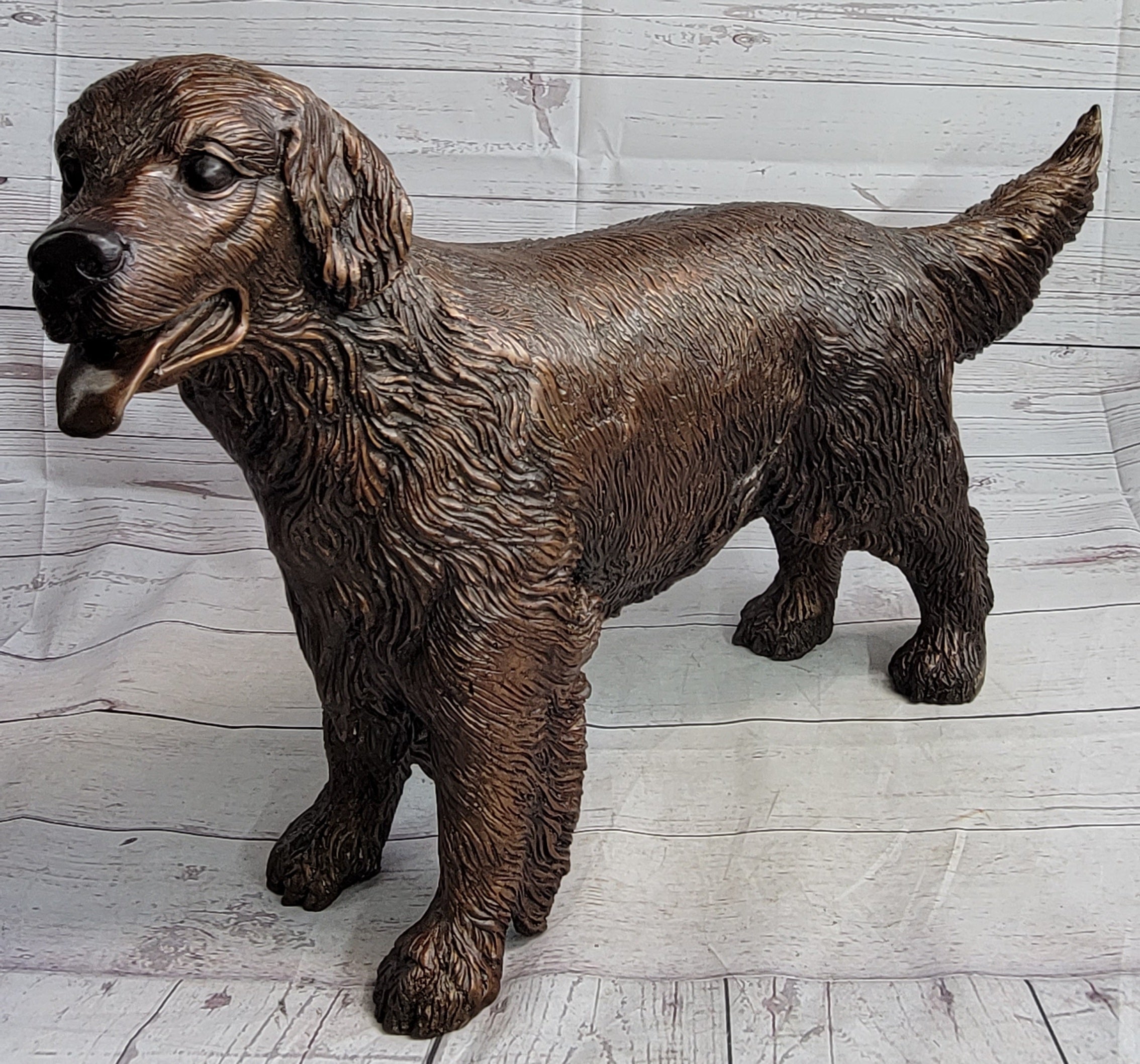 Golden Retriever Puppy Bronze Metal Life Size Sculpture 26" x 17"