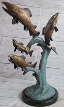 4 Fish Jumping Out of Water Bronze Metal Sculpture 25" x 18"